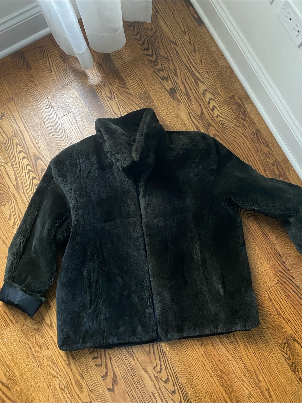Vintage 1990's Fur Sheared Opossum Dyed Hunter Green reversible jacket